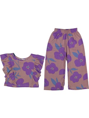 Kız 7/10 Yaş Bürüncük Fırfırlı Badi Çiçekli Tk