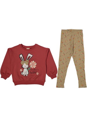 Kız 3/6 Yaş Tavşan Baskılı Taytlı Takım