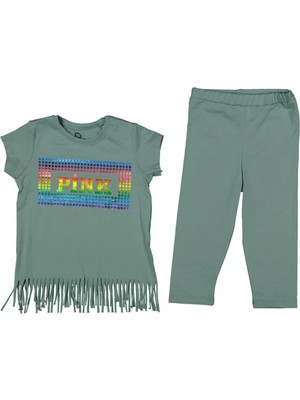 Kız 6/9 Yaş Varak Pink Baskılı Taytlı Takım