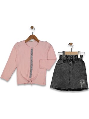 Kız 6/9 Yaş Kot Etekli Simli Penye Takım