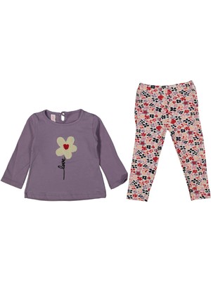 Kız 6/18 Ay Çiçekli Taytlı Takım