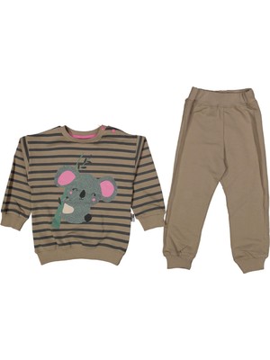 Kız 9/24 Ay Koala Baskılı Çizgili 2ip Takım