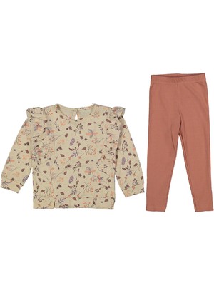 Kız 9/24 Ay Çiçek Desenli Fırfırlı Taytlı Tk