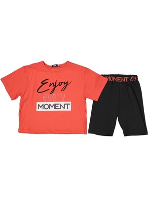 Kız 9/12 Yaş Enjoy Baskılı Taşlı Taytlı Takım