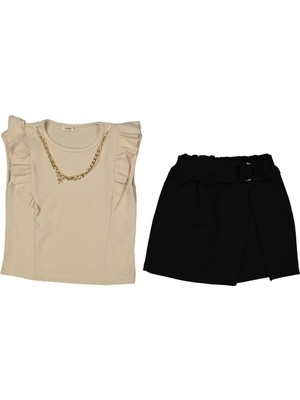 Kız 7/11 Yaş Kolyeli Fırfırlı Badili Şortlu Takım