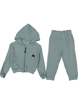 Kız 2/5 Yaş Yıldız Armalı Fermuarlı Kapşonlu Fitilli Triko Takım