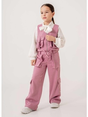 Kız 6/12 Yaş Fular Yaka Tunik Körük Cepli Pantalonlu Takım