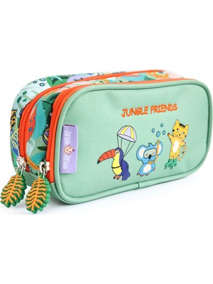 Milk&Moo Çift Bölmeli Kalem Kutusu Hafif ve Taşınabilir 21 cm Polyester Jungle Friends Deseniyle