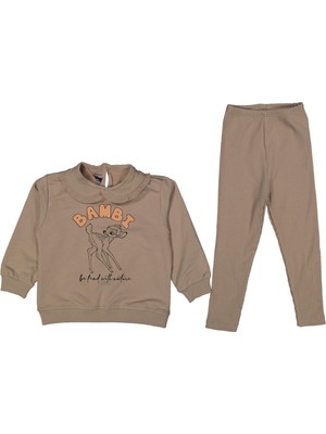 Kız 9/24 Ay Bambi Baskılı Yakalı Takım