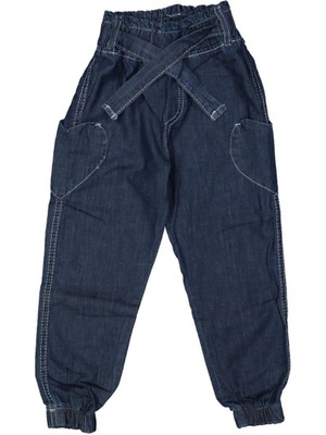 Kız 3/7 Yaş Kalp Cepli Lastikli Kot Pantolon