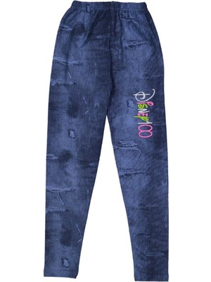 Kız 8/12 Yaş Mickey Yazı Nakışlı Kot  Tayt