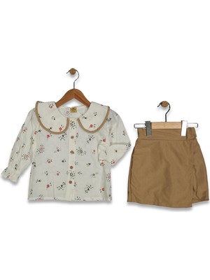 Kız 4/8 Yaş Flam Baskılı Süet Etekli Takım