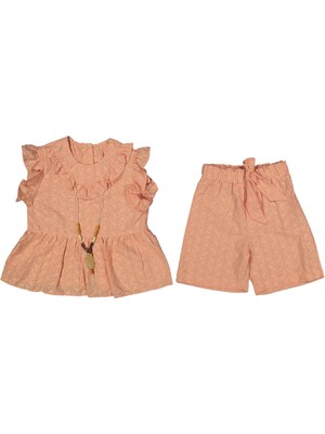 Kız 5/8 Yaş Yaka Düğmeli Şort Takım