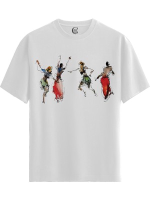 Color Luxe Abstract Dancers - Pamuklu Kadın Beyaz Tişört - Premium Quality