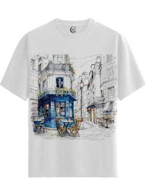 Color Luxe Parisian Cafe - Pamuklu Kadın Beyaz Tişört - Premium Quality