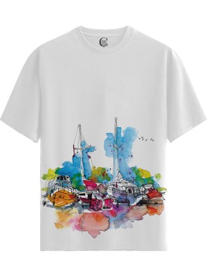 Color Luxe Harbor Dream - Pamuklu Kadın Beyaz Tişört - Premium Quality