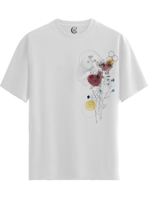 Color Luxe Floral Hex - Pamuklu Kadın Beyaz Tişört - Premium Quality