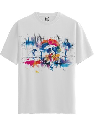 Color Luxe Rainy Ride - Pamuklu Kadın Beyaz Tişört - Premium Quality