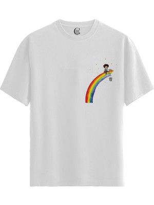 Color Luxe Rainbow Dream - Pamuklu Kadın Beyaz Tişört - Premium Quality