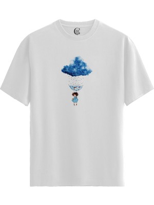 Color Luxe Rainy Dreams - Pamuklu Kadın Beyaz Tişört - Premium Quality