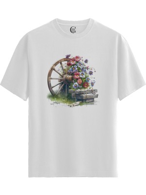 Color Luxe Rustic Blossom - Pamuklu Kadın Beyaz Tişört - Premium Quality