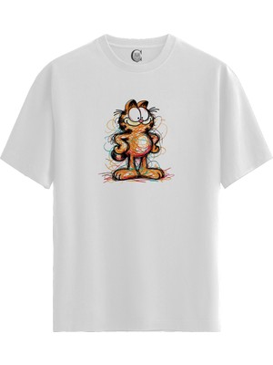 Color Luxe Abstract Cat - Pamuklu Kadın Beyaz Tişört - Premium Quality