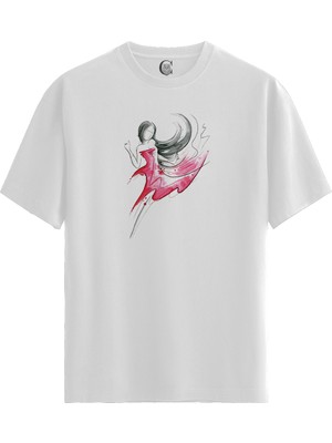 Color Luxe Flow Dancer - Pamuklu Kadın Beyaz Tişört - Premium Quality