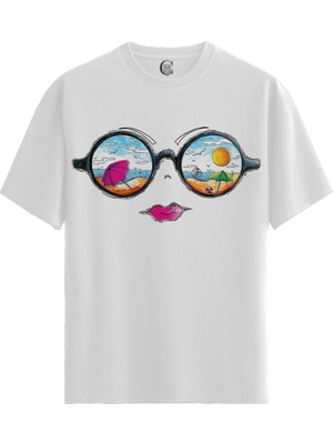 Color Luxe Beach Vision - Pamuklu Kadın Beyaz Tişört - Premium Quality