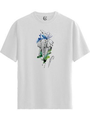 Color Luxe Elephant Art - Pamuklu Kadın Beyaz Tişört - Premium Quality