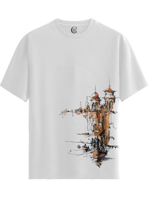 Color Luxe Venice Night - Pamuklu Kadın Beyaz Tişört - Premium Quality