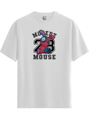 Color Luxe Patch Mouse - Pamuklu Kadın Beyaz Tişört - Premium Quality