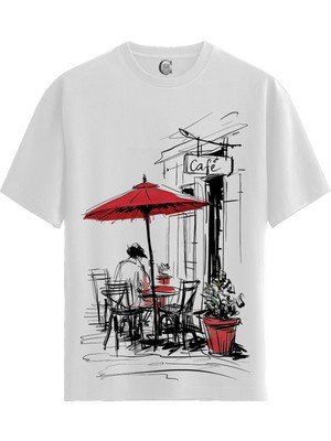 Color Luxe Cafe Vibes - Pamuklu Kadın Beyaz Tişört - Premium Quality