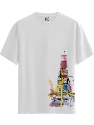 Color Luxe Nyc London - Pamuklu Kadın Beyaz Tişört - Premium Quality