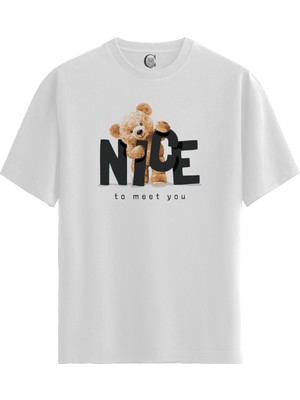 Color Luxe Nice Teddy - Pamuklu Kadın Beyaz Tişört - Premium Quality