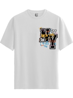 Color Luxe Ny Graffiti - Pamuklu Kadın Beyaz Tişört - Premium Quality