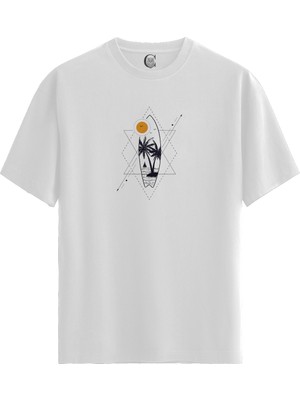 Color Luxe Surf Geometry - Pamuklu Kadın Beyaz Tişört - Premium Quality