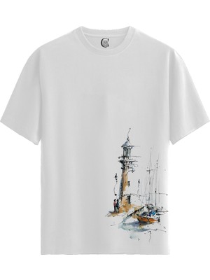 Color Luxe Harbor Lighthouse - Pamuklu Kadın Beyaz Tişört - Premium Quality