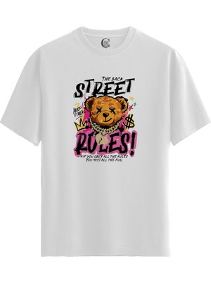 Color Luxe Street Teddy - Pamuklu Kadın Beyaz Tişört - Premium Quality
