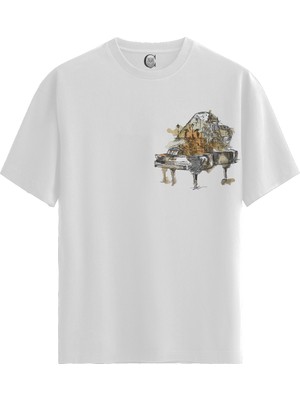 Color Luxe Piano City - Pamuklu Kadın Beyaz Tişört - Premium Quality