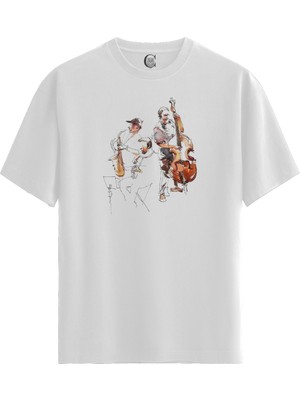 Color Luxe Jazz Duo - Pamuklu Kadın Beyaz Tişört - Premium Quality