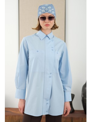 HE-QA Asimetrik Patlı Gömlek Açık Mavi