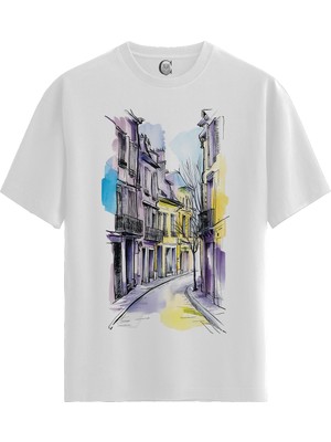 Color Luxe Paris Street - Pamuklu Kadın Beyaz Tişört - Premium Quality