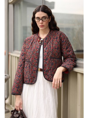 Kapitone Kısa Ceket Brush Çiçek