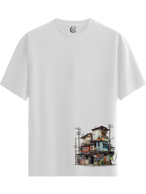 Color Luxe Urban Patchwork - Pamuklu Kadın Beyaz Tişört - Premium Quality