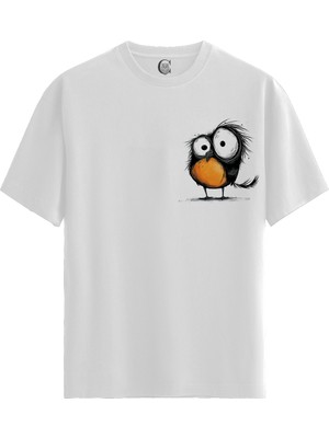 Color Luxe Quirky Owl - Pamuklu Kadın Beyaz Tişört - Premium Quality