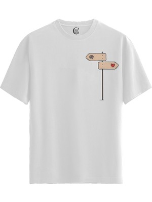 Color Luxe Heart Or Mind - Pamuklu Erkek Beyaz Tişört - Premium Quality