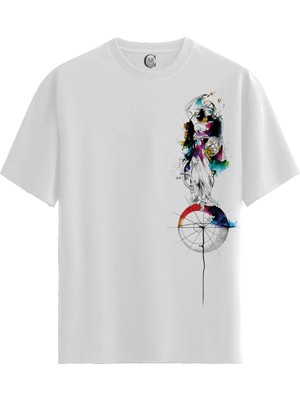 Color Luxe Cosmic Balance - Pamuklu Kadın Beyaz Tişört - Premium Quality
