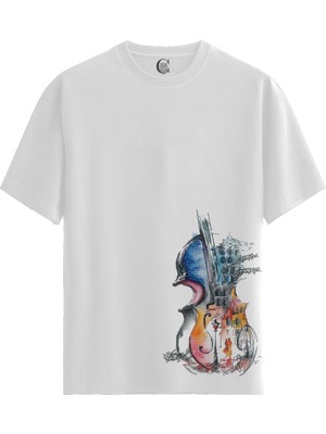 Color Luxe Melodic Cityscape - Pamuklu Erkek Beyaz Tişört - Premium Quality