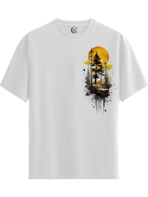 Color Luxe Forest Sunset - Pamuklu Erkek Beyaz Tişört - Premium Quality