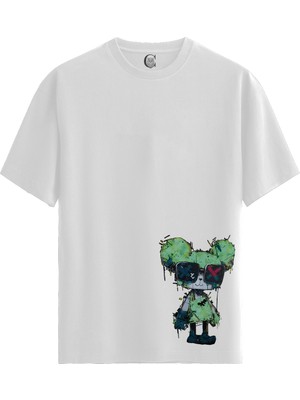Color Luxe Graffiti Bear - Pamuklu Erkek Beyaz Tişört - Premium Quality